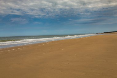 İngiltere, Holkland Sahili, Kuzey Denizi 'nde sahilde yürüyorum.