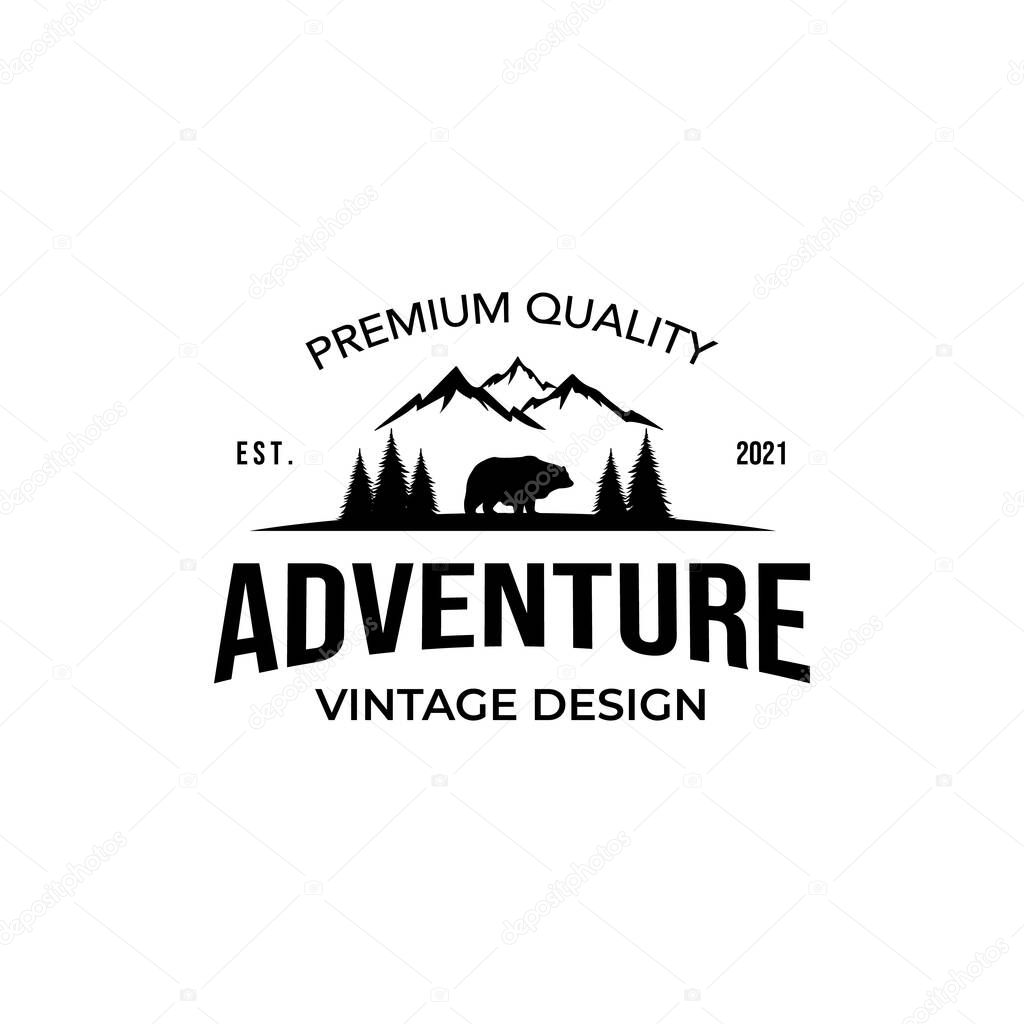 Pine bear art minimalist logo vector illustration design vintage pine
