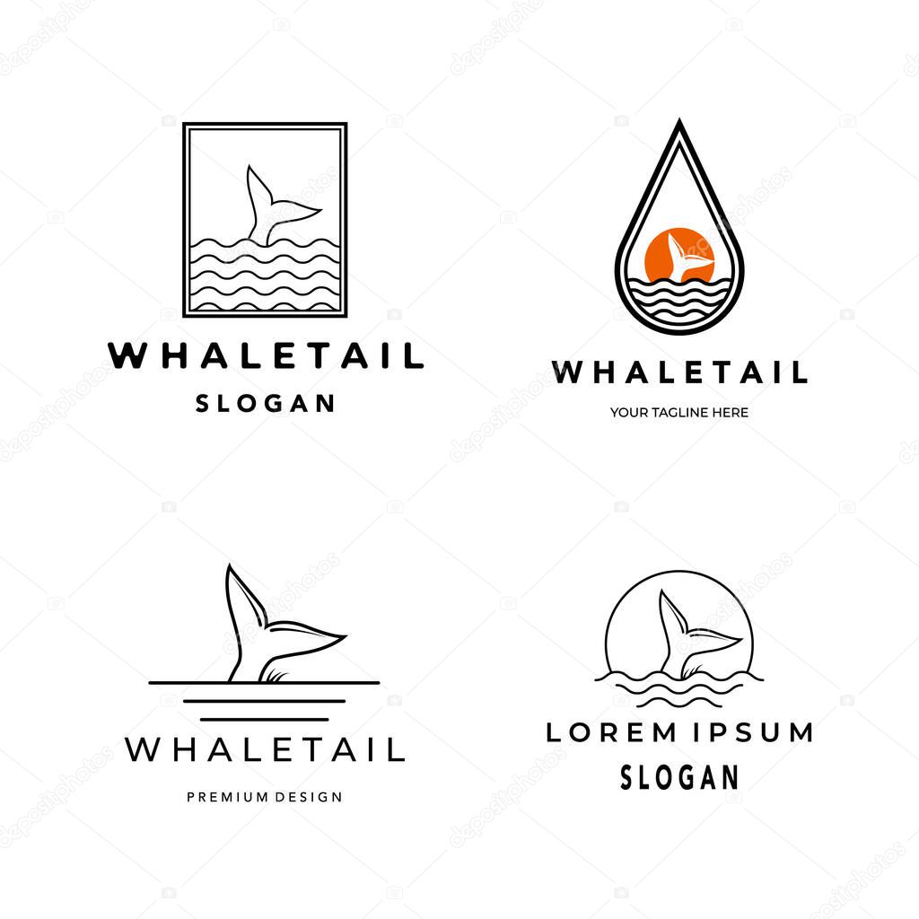 set whale tail logo icon line art minimalist vector illustration design