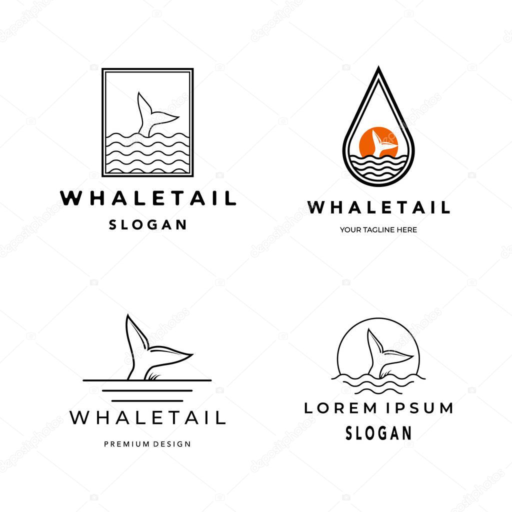 Set whale tail logo icon line art minimalist vector illustration design