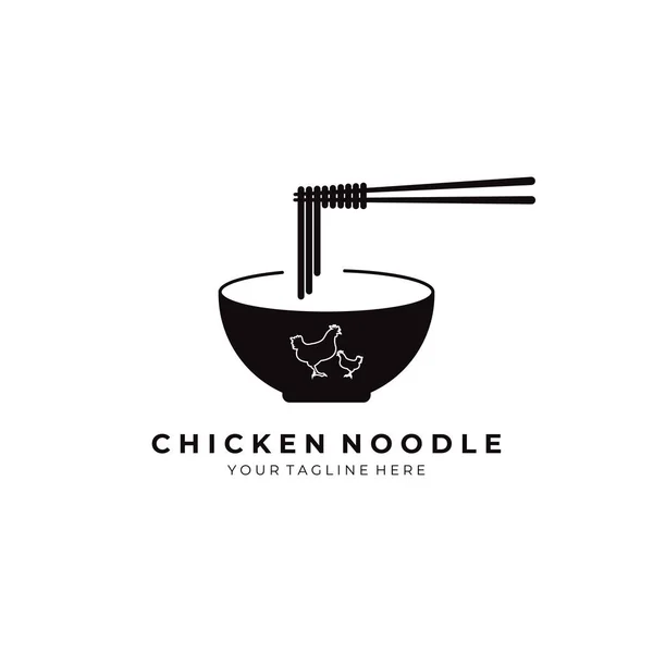 Pollo Noodle Logo Vettoriale Illustrazione Disegno Vintage Icona Modello — Vettoriale Stock