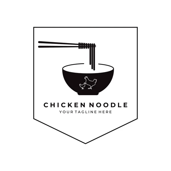 Pollo Noodle Logo Vettoriale Illustrazione Disegno Vintage Icona Modello — Vettoriale Stock