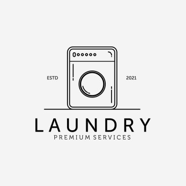 Washing Machine Logo Vector Design Line Art Vintage Illustration, Laundry Design Logo Business