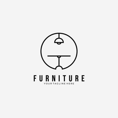 Minimalist Furniture Table and Lamp Logo Vector Illustration Design Line Art Emblem, Office Clever Logo Design