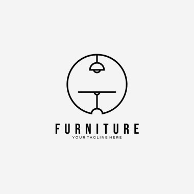 Minimalist Furniture Table and Lamp Logo Vector Illustration Design Line Art Emblem, Office Clever Logo Design clipart