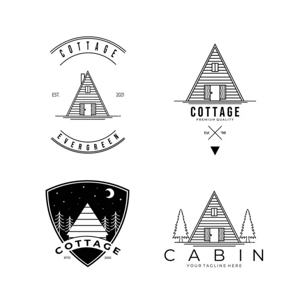 Ensemble Cabane Bois Logo Vectoriel Illustration Design Vintage Forêt — Image vectorielle