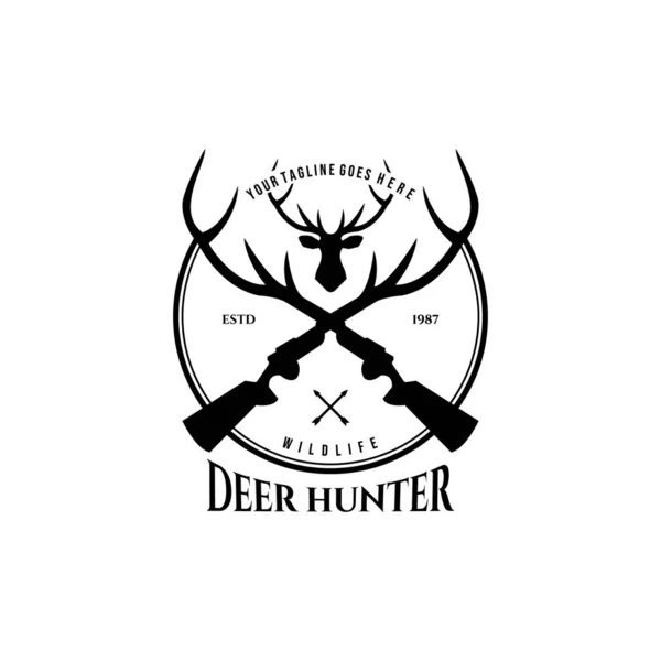 Deer Hunter Outdoor Adventure Logo Vector Illustration Design Vintage — Stock Vector