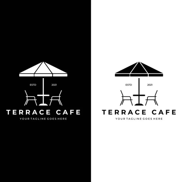 Terrace Cafe Outdoor Logo Vector Illustration Design Vintage Line Art