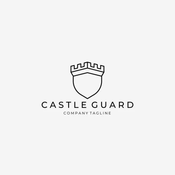 Amblem Çizgisi Sanat Kalesi Logo Vektör İllüstrasyon Tasarım Kalkanı Simgesi