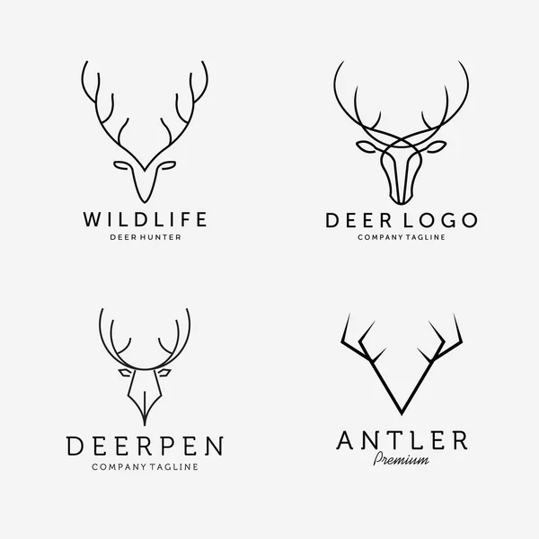 Set Línea Art Deer Hunt Logo Vector Ilustración Icono Diseño — Archivo Imágenes Vectoriales