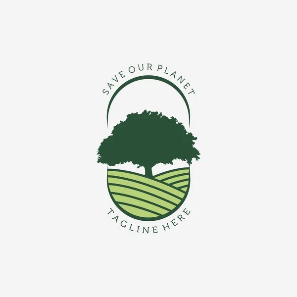 Emblem of Tree Logo Vector Design Vintage Illustration Icon, Farm Fresh, Wooden, Save our Planet, Last Tree