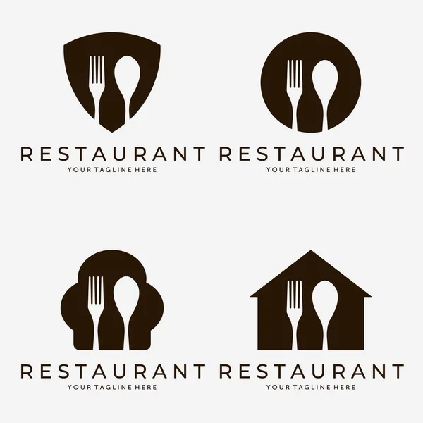 Set Cutlery Clever Logo Vintage Illustration Design Vector Restaurant Logo — Wektor stockowy