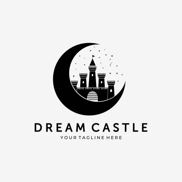 Moon Dream Castle Logo Vector Design Vintage Illustration, Perfect Moon, Beautiful Dream Castle