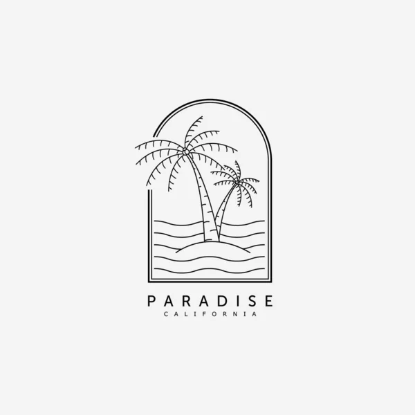 Palm Veya Coconut Line Sanat Logosu Vektör Llüstrasyon Tasarımı Vintage — Stok Vektör