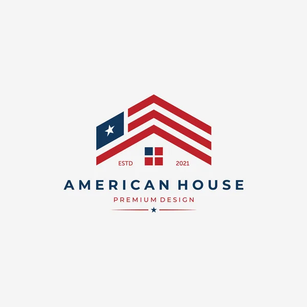 American House Logo Vector United States Flag Design Home Illustration — ストックベクタ