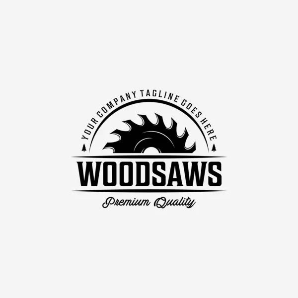 Wood Saws Vintage Logo Wood Working Design Chainsaw Vector Illustration — ストックベクタ