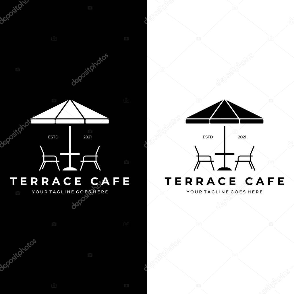 Terrace Cafe Outdoor Logo Vector Illustration Design Vintage Line Art