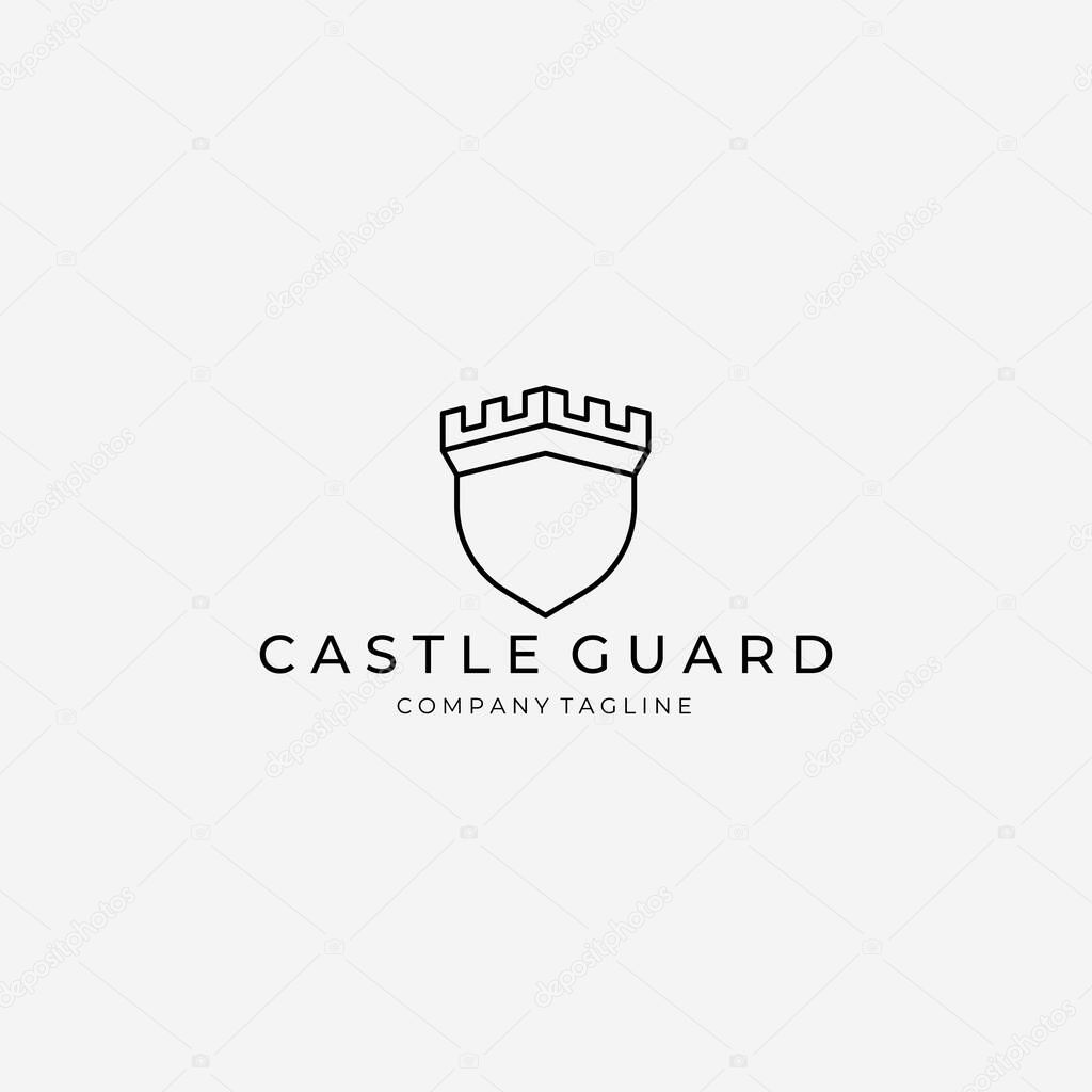 Emblem Line Art Castle Logo Vector Illustration Design Shield Icon