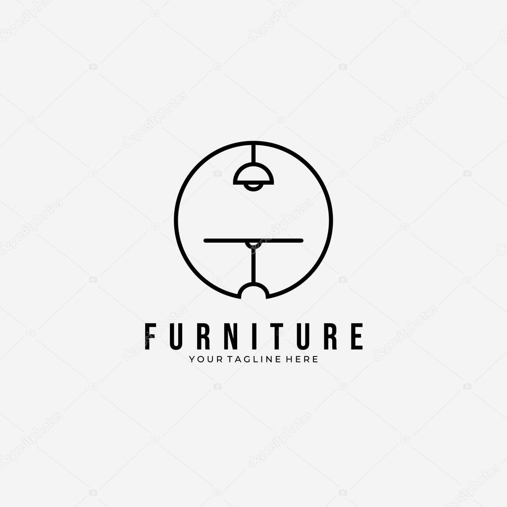 Minimalist Furniture Table and Lamp Logo Vector Illustration Design Line Art Emblem, Office Clever Logo Design