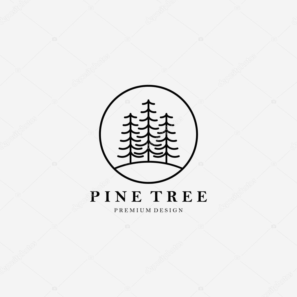 Simple Line Art Pine Tree Logo Vector Illustration Design Linear, Minimalist Tree, Minimal of Tree Logo Simply