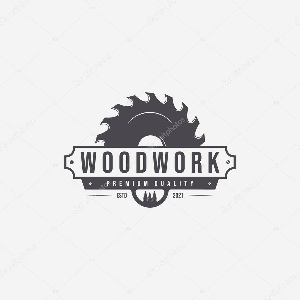 Wood Saws Logo Vector Illustration, Design of Carpentry Concept, Woodwork Vintage Handmade, Crafting by a Wood and Machine Saws