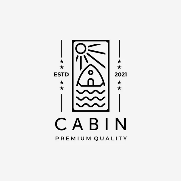 Kabin Çizgisi Sanat Amblemi Logo Vektör Tasarımı, Kulübe ve Su Tasarımı Minimalist ve Basit