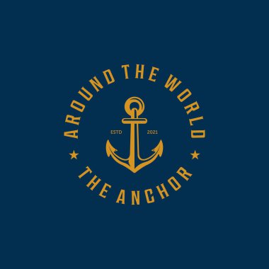 Gemi Anchor Logo Vektör Vintage Amblemi, Okyanus Konsepti Resim Tasarımı Tekne Anchor