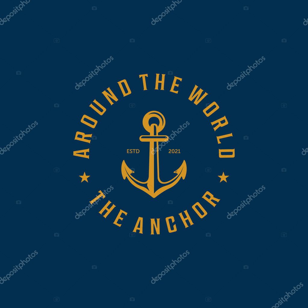 Emblem of Ship Anchor Logo Vector Vintage , Illustration Design of Ocean Concept with Boat Anchor