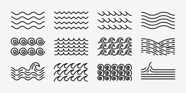 Conjunto Ondas Minimalistas Logo Icono Línea Arte Vector Diseño Ilustración — Vector de stock