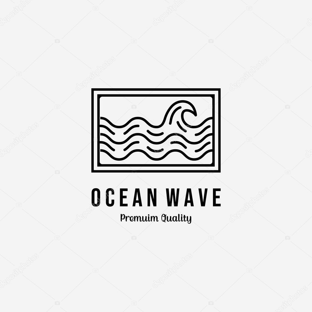 Badge of Minimal Line Art of Ocean Beach Logo Vector Illustration Design, Coast Guard in the Marine Concept