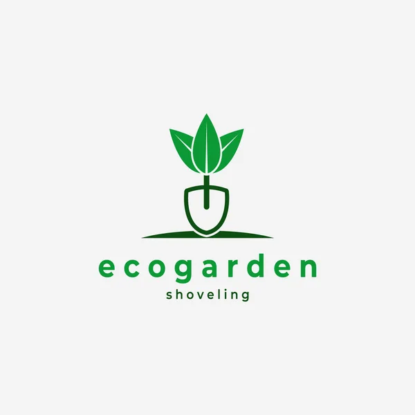 Eco Garden Kürek Logosu Vintage Minimalist Vektör Tasarımı Çizimi — Stok Vektör