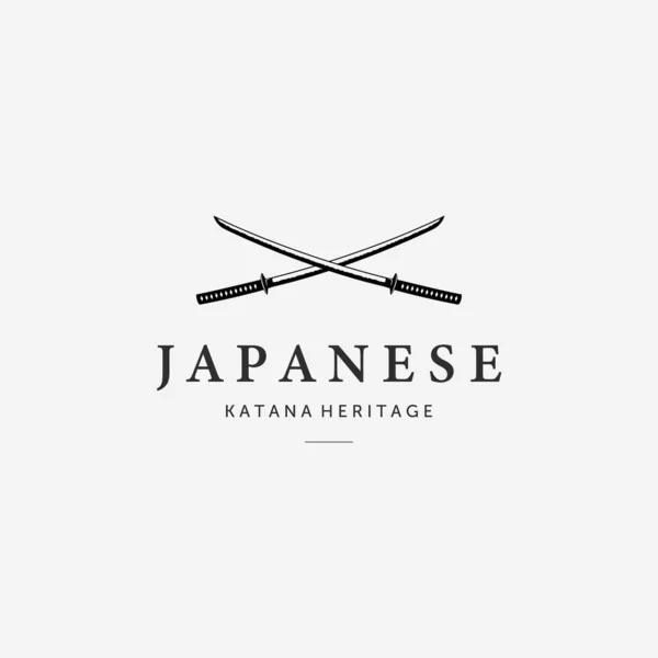 X Katana Ninja Kılıç Logosu Simge Vintage Vector, Japon Samuray Mirası Çizimi