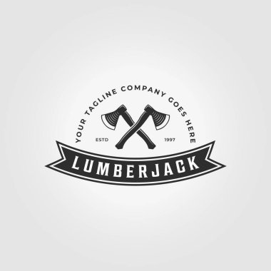Minimalist Modern Ax Kereste Logosu Simge Vintage Vektör İllüstrasyon Tasarımı