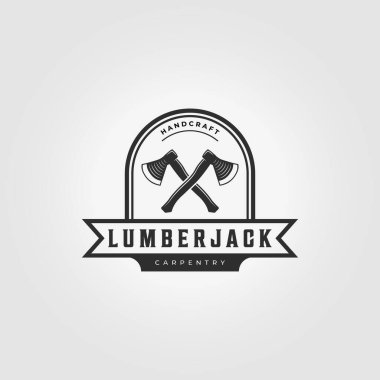Minimalist Amblem Ax Lumberjack Logo Vektör Vintage Çizim Tasarımı