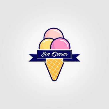 Waffle Dondurma Logosu Simge Vintage Vektör İllüstrasyon Tasarımı