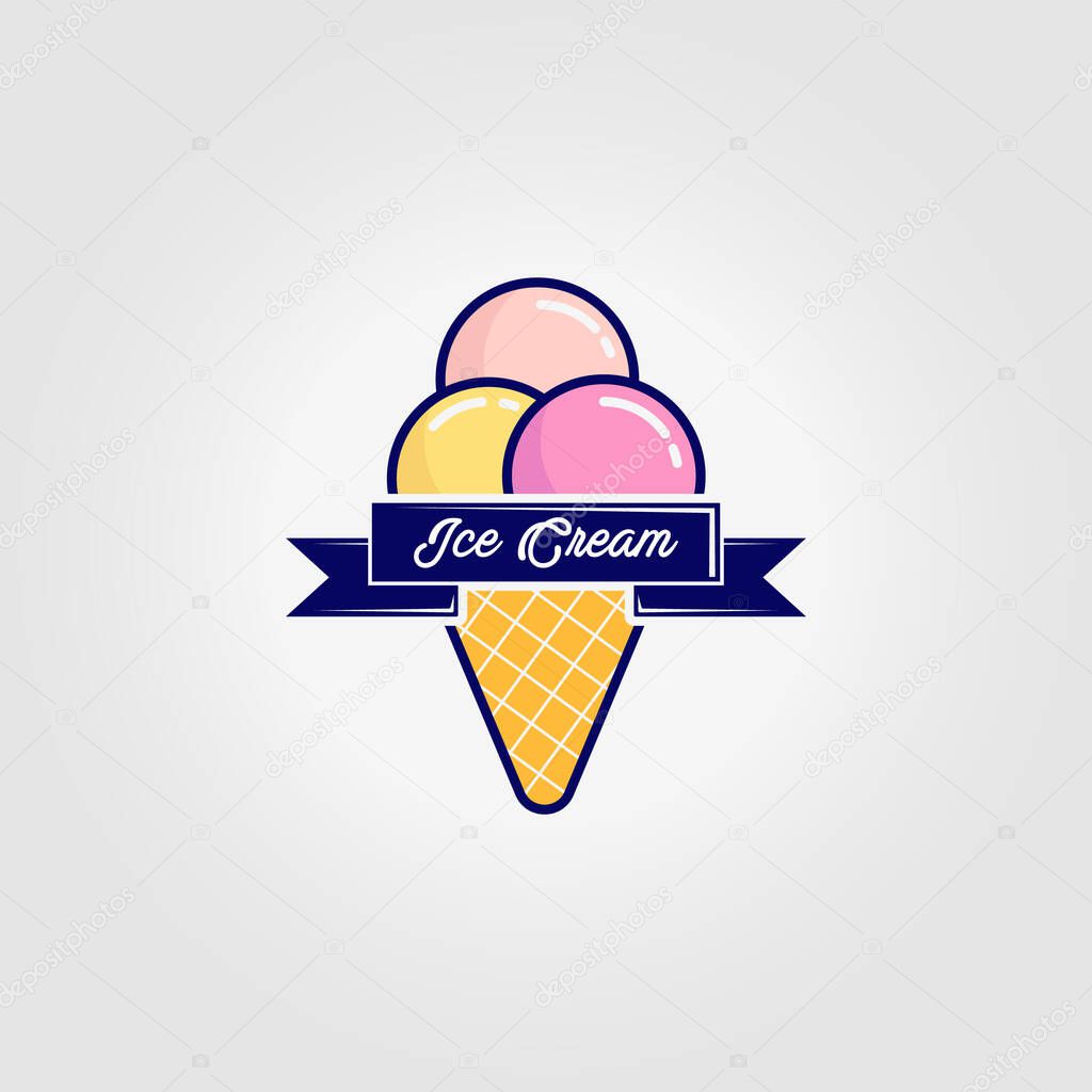 Waffle Ice Cream Logo Icon Vintage Vector Illustration Design