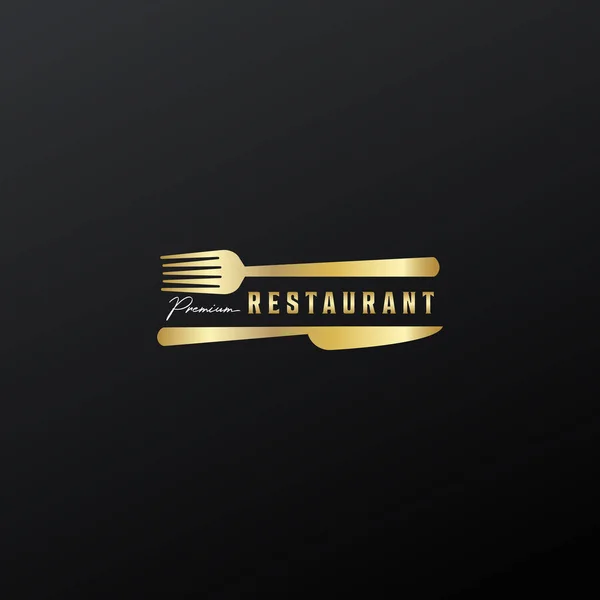 Restaurant Doré Logo Fourchette Couteau Concept Vintage Vectoriel Illustration Design — Image vectorielle