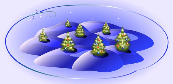 Cartão com árvores verdes de Natal. Saudação de Natal. Ilustração do vector EPS10 — Vetor de Stock