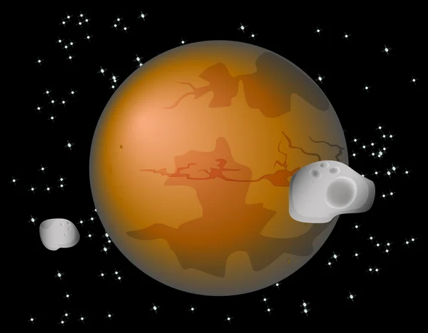 Abstrakter Hintergrund mit dem Mars-Planeten und seinen Monden Phobos und Deimos. eps10 Vektorabbildung. — Stockvektor