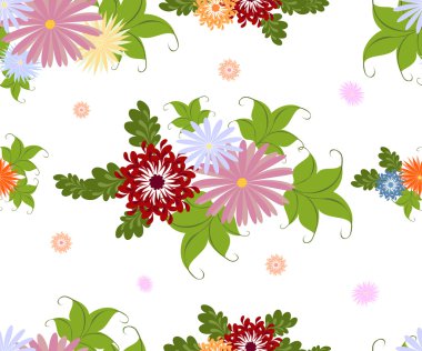 Beyaz arka planda kesintisiz renkli çiçek deseni. Eps10 vektör çizim.