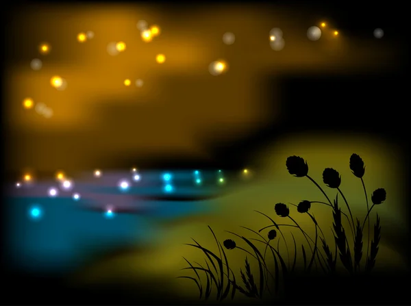 Çiçek ve çim ile gece manzarası