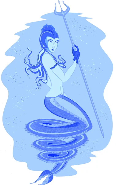 Fantastiska sjöjungfrun i en undervattensvärld med trident. eps10 vektor illustration — Stock vektor