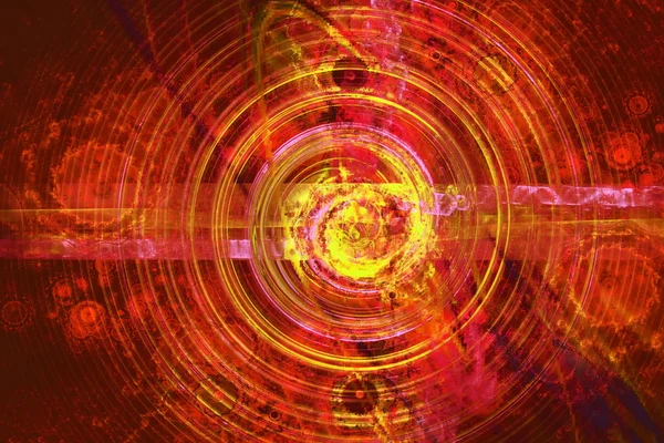 Perturbation of the atomic nucleus and elementary particles in an unstable state in the form of a raging fireball scrolling spiral — Stock Photo, Image