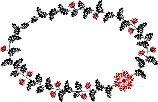 Bir elips şeklinde kırmızı ve siyah çiçekli çerçeve — Stok Vektör