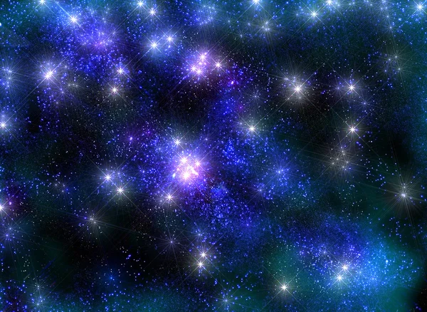 Yıldız parlak mavi pus içinde parlayan ile soğuk yıldızlı gökyüzü