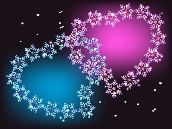 蓝色和紫色的心与星星。Eps10 矢量图 — 图库矢量图片