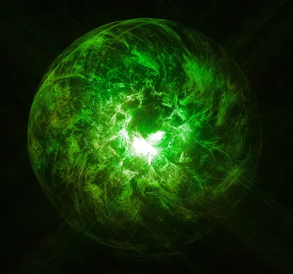 魔法球燃烧的绿色火焰。分形艺术图形 — 图库照片