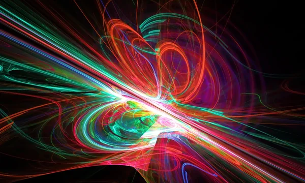 Shining a fantastic red line in a furious movement go beyond the horizon. Fractal art graphics — Stock Photo, Image