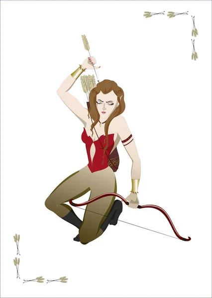 Goddess Artemis in hunting. EPS10 vector illustration — Stock Vector
