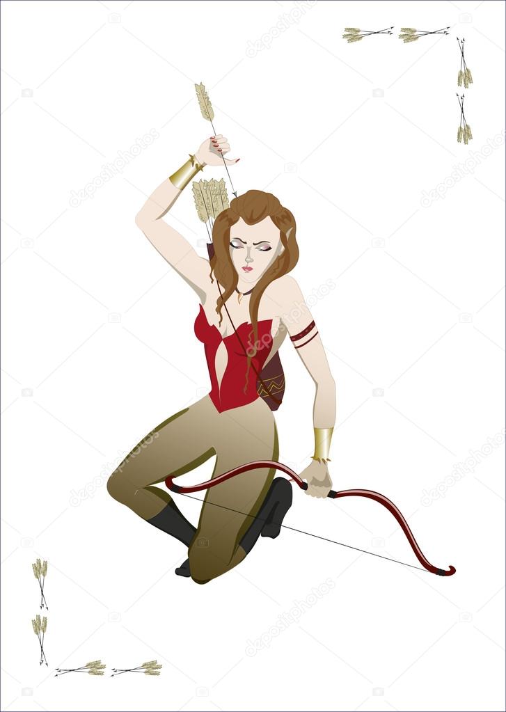 Goddess Artemis in hunting. EPS10 vector illustration